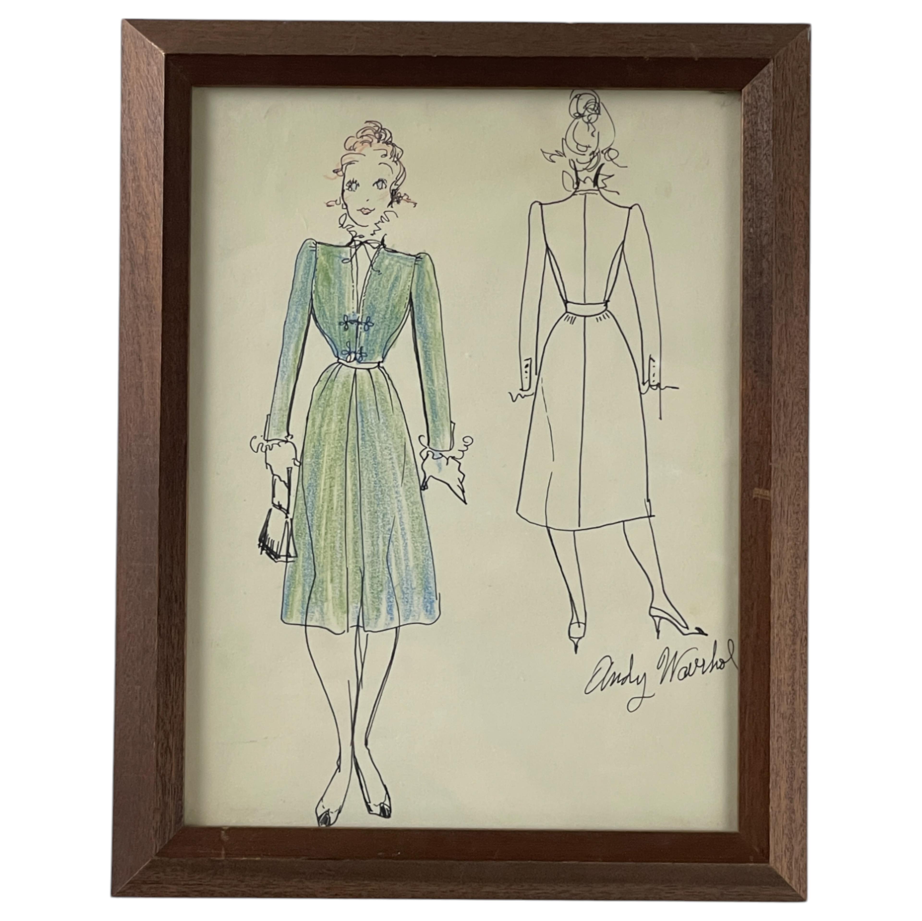 Andy Warhol - Pen & Pencil Costume Design Sketch Drawing Signed Bottom Right