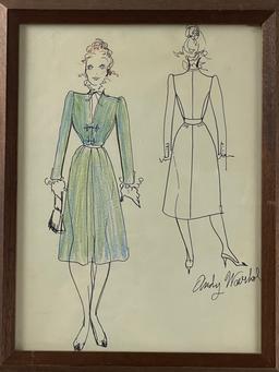 Andy Warhol - Pen & Pencil Costume Design Sketch Drawing Signed Bottom Right