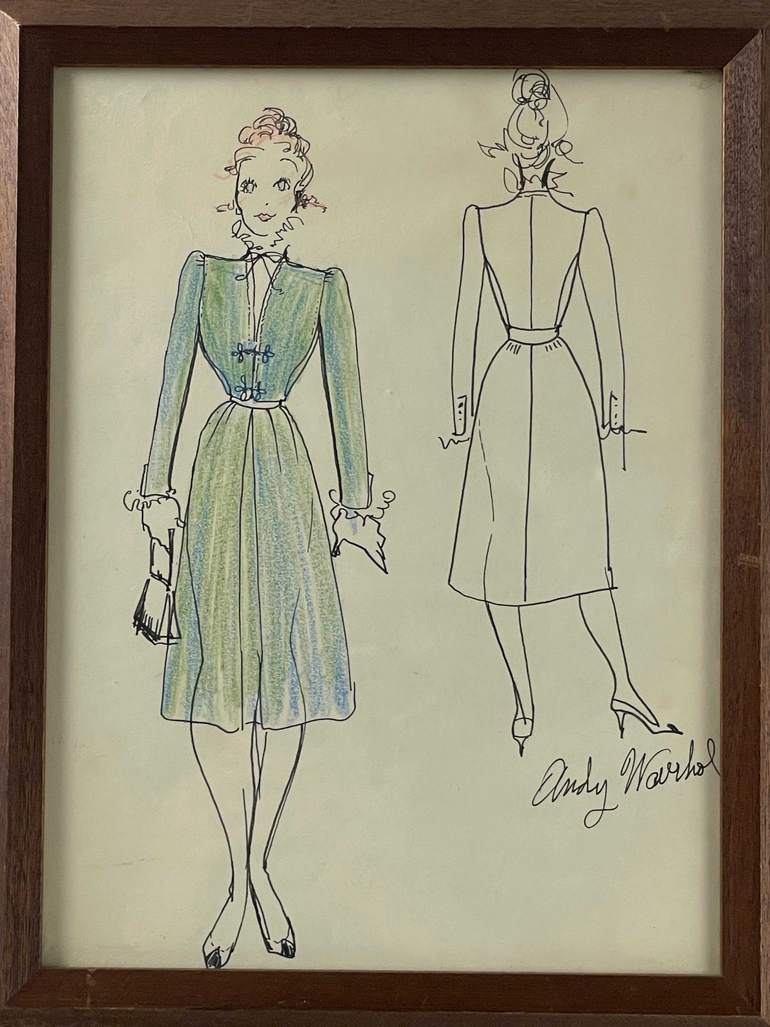 Andy Warhol - Pen & Pencil Costume Design Sketch Drawing Signed Bottom Right