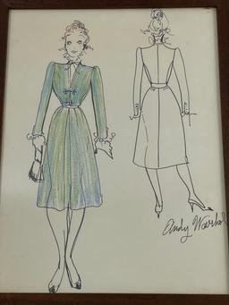 Andy Warhol - Pen & Pencil Costume Design Sketch Drawing Signed Bottom Right