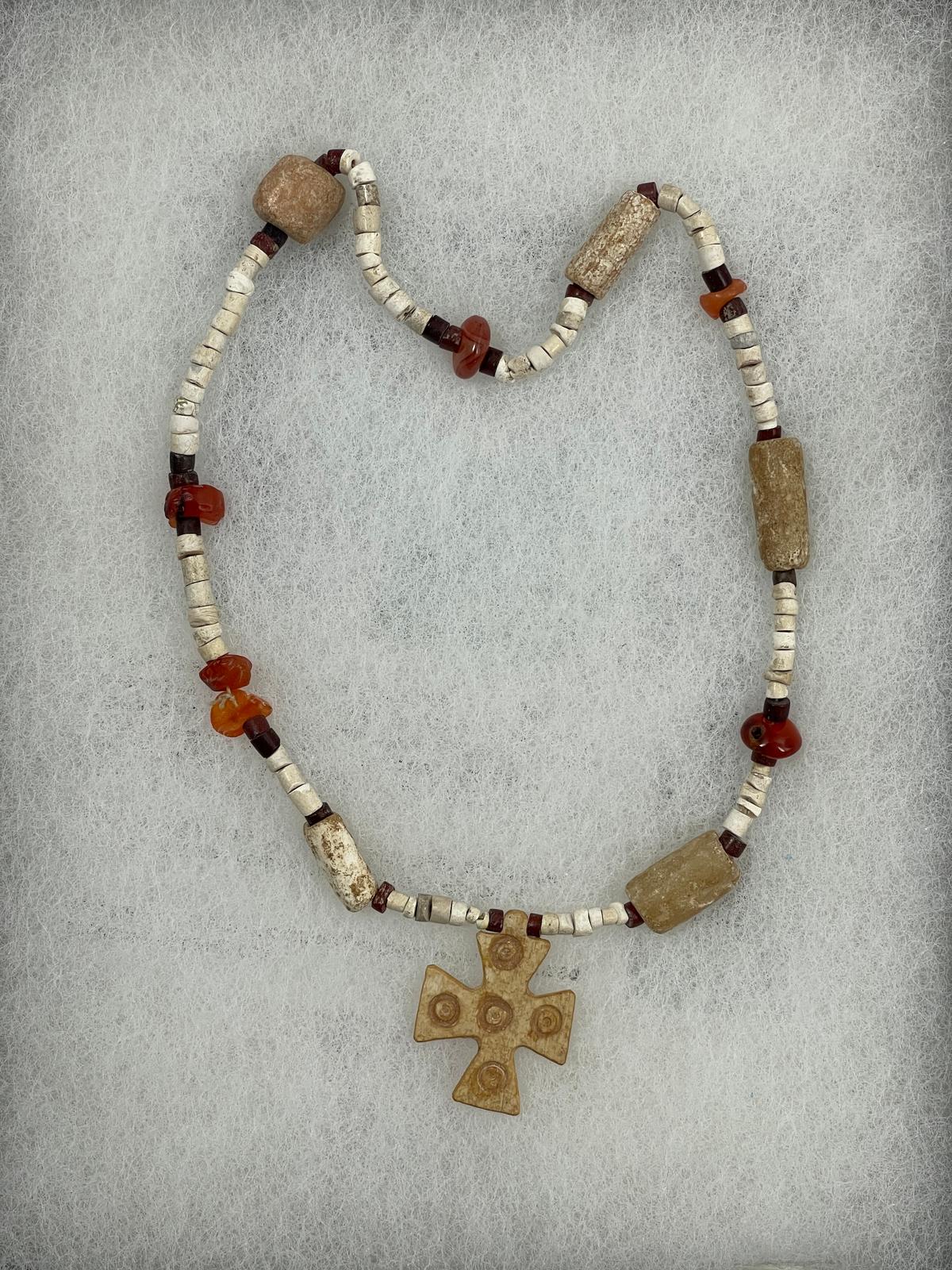 Ancient Mixed Stone and Bead Cross Necklace