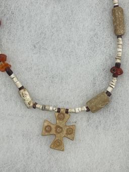 Ancient Mixed Stone and Bead Cross Necklace