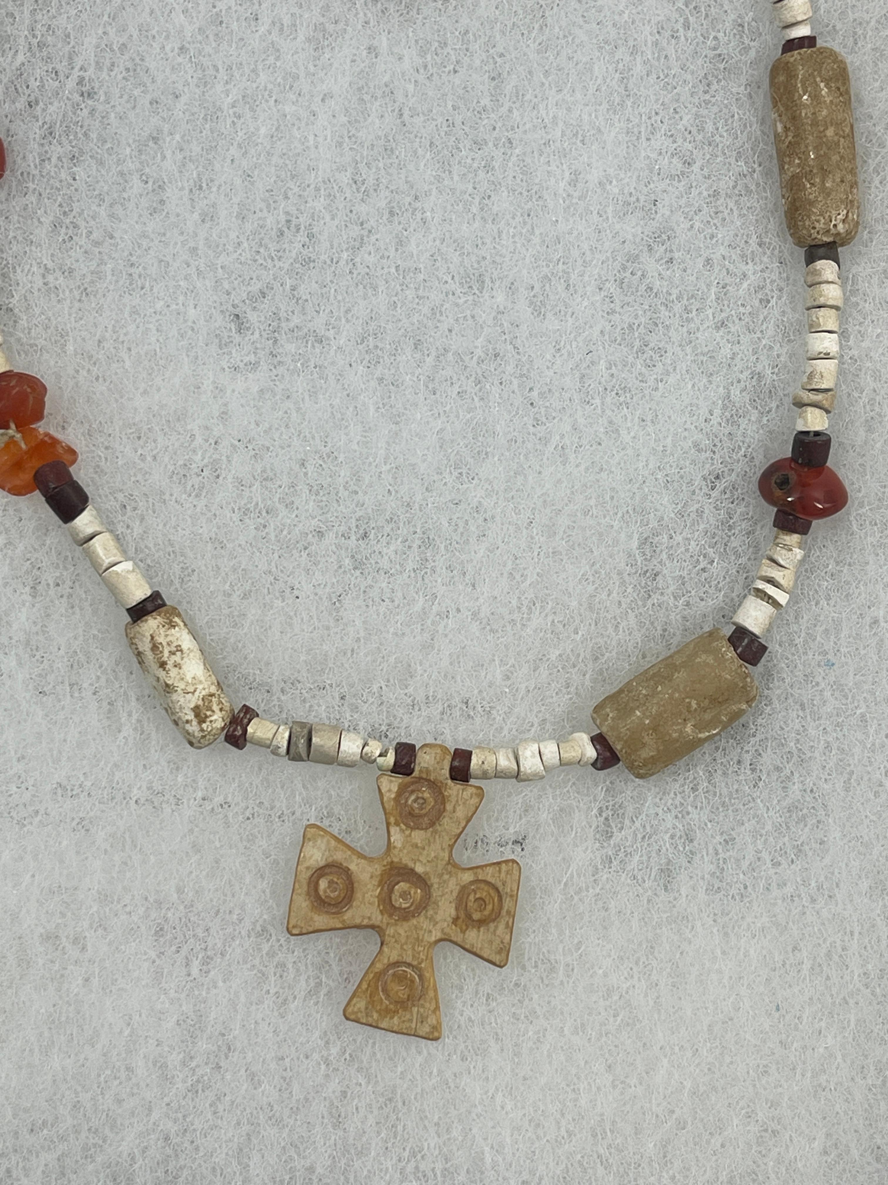 Ancient Mixed Stone and Bead Cross Necklace