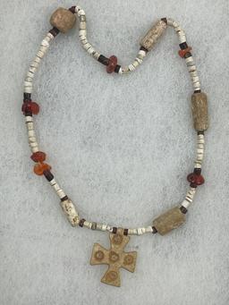 Ancient Mixed Stone and Bead Cross Necklace