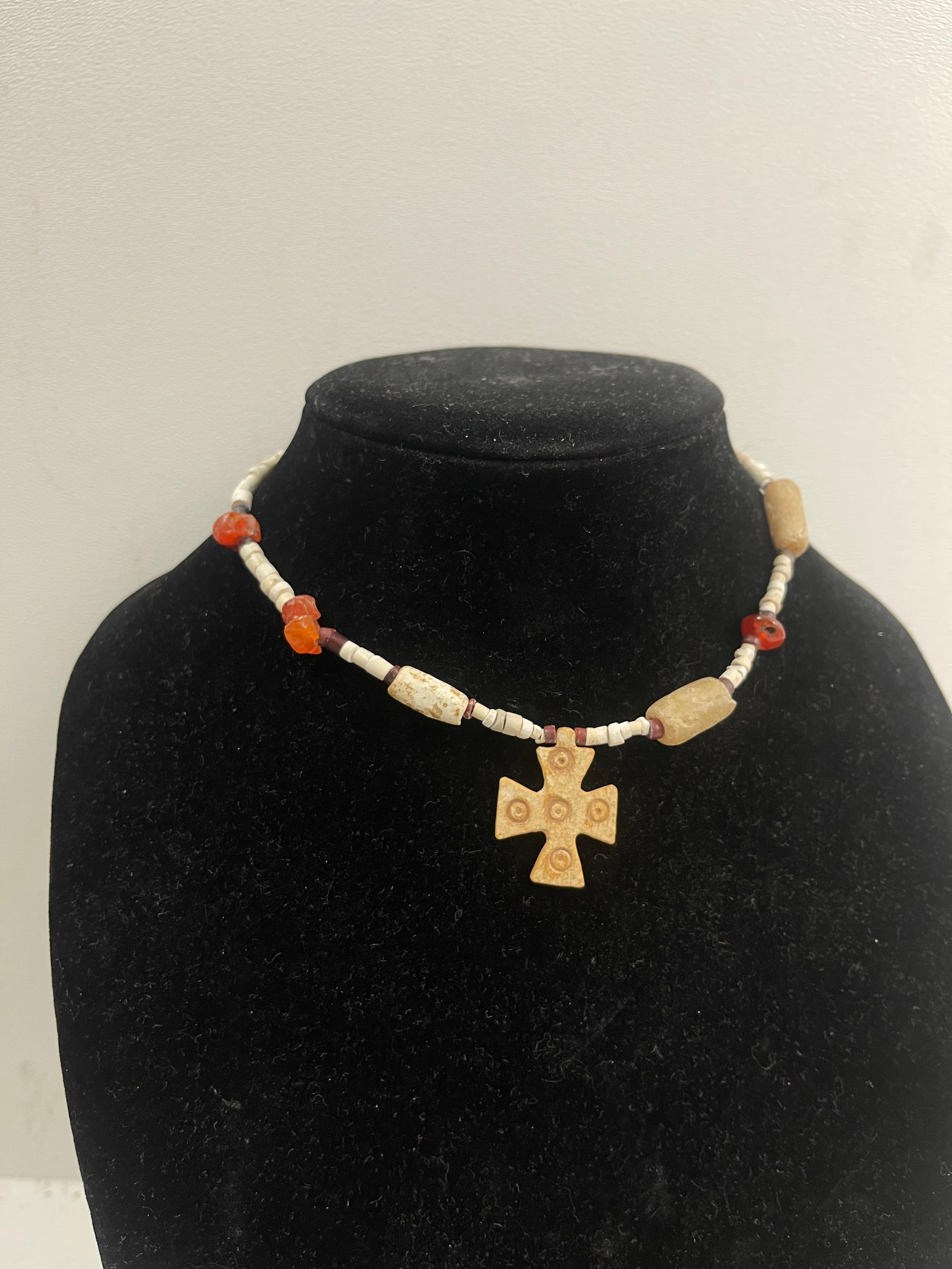 Ancient Mixed Stone and Bead Cross Necklace