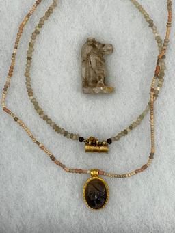 Ancient Stone Bead and Crystal Necklaces with Gold Pendants