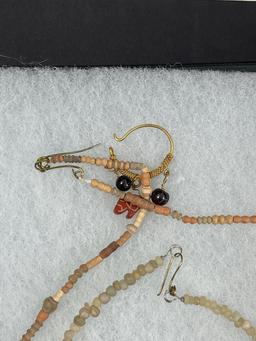 Ancient Stone Bead and Crystal Necklaces with Gold Pendants