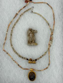 Ancient Stone Bead and Crystal Necklaces with Gold Pendants