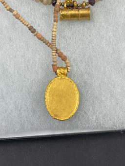 Ancient Stone Bead and Crystal Necklaces with Gold Pendants