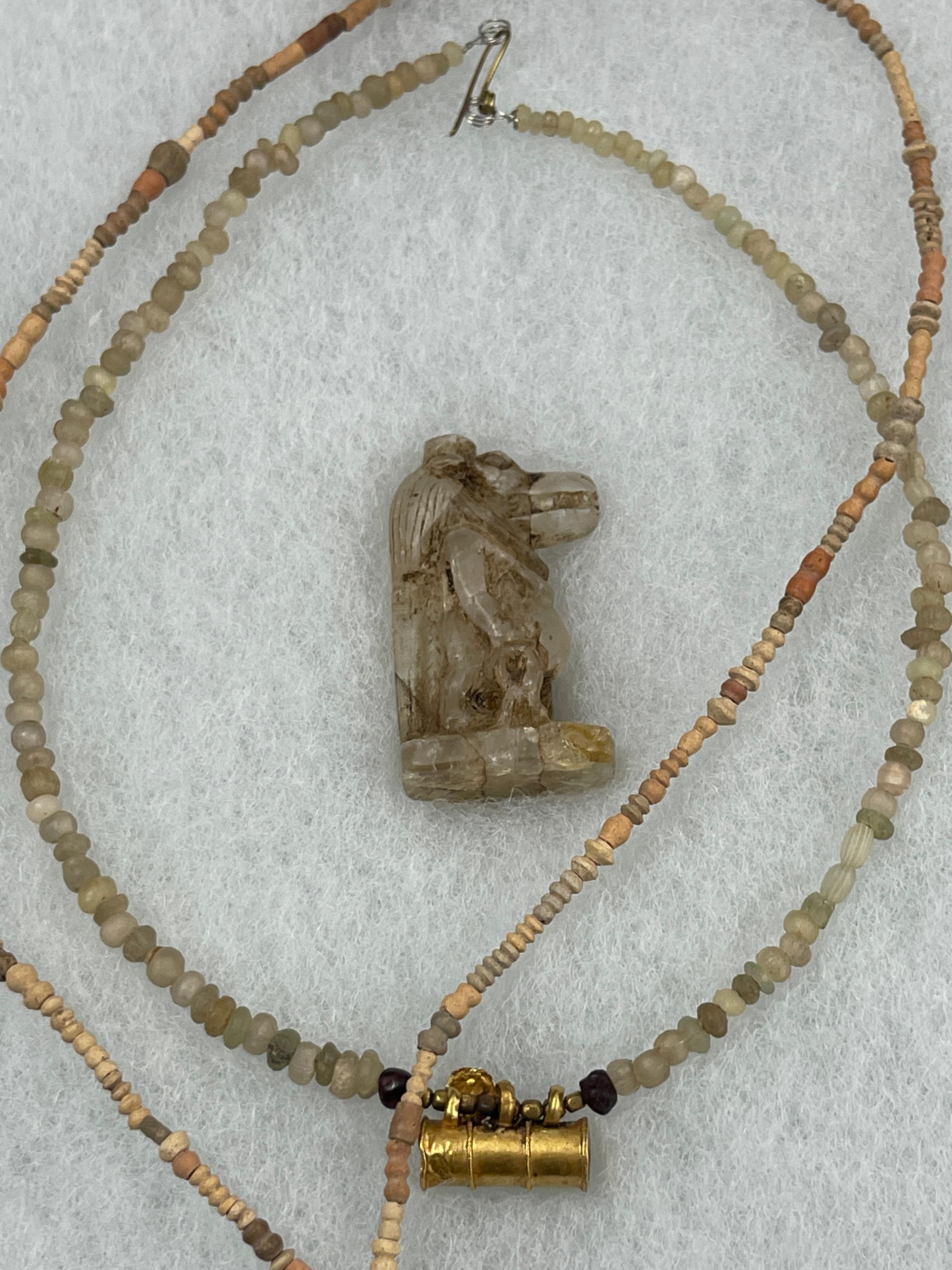 Ancient Stone Bead and Crystal Necklaces with Gold Pendants