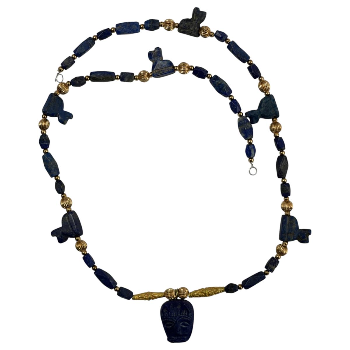 Ancient High Karat Gold Lapis Necklace