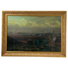 Landscape with Ruins, Oil on Canvas Laid on Board, Framed Signed by Lawrence