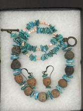 Ancient Carved Stone and Coral Necklace