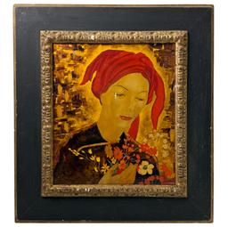 Lacquer on Panel Painting Signed by Alix Ayme