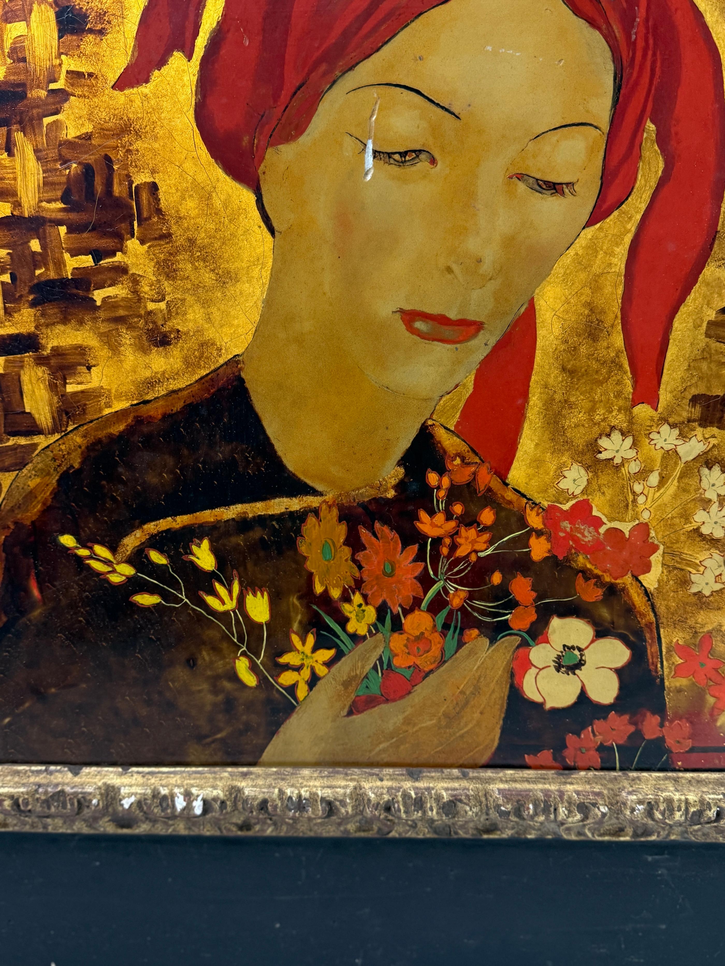 Lacquer on Panel Painting Signed by Alix Ayme