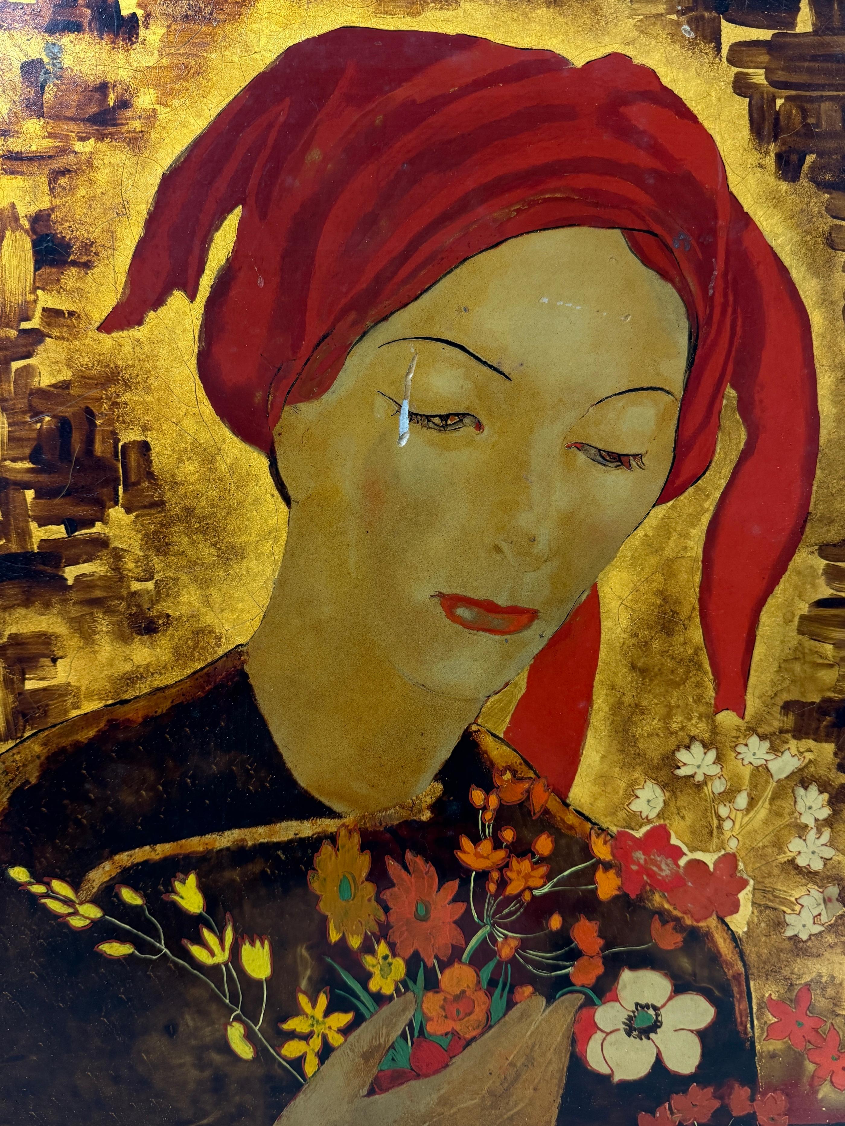 Lacquer on Panel Painting Signed by Alix Ayme