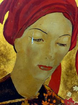 Lacquer on Panel Painting Signed by Alix Ayme