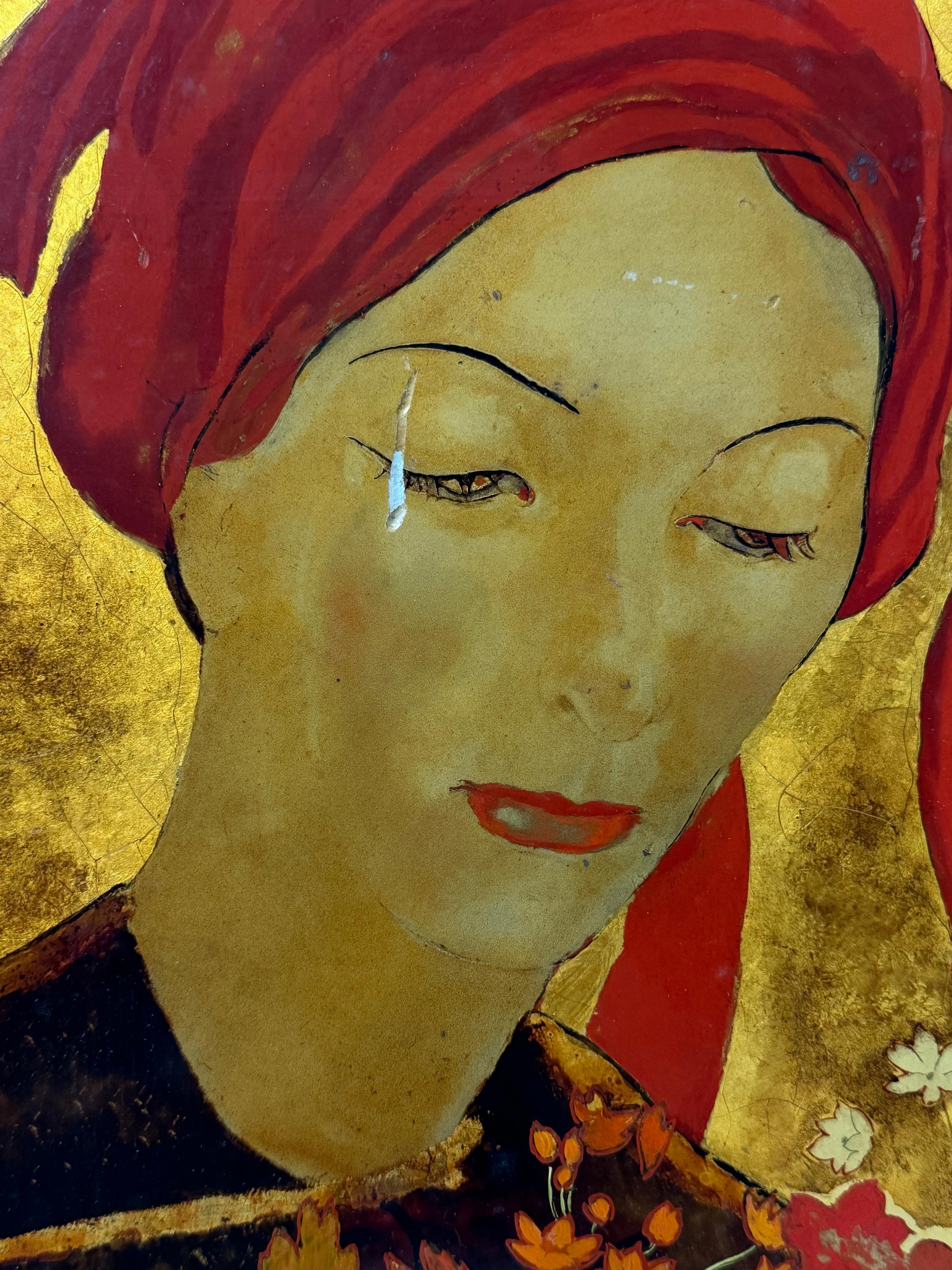 Lacquer on Panel Painting Signed by Alix Ayme