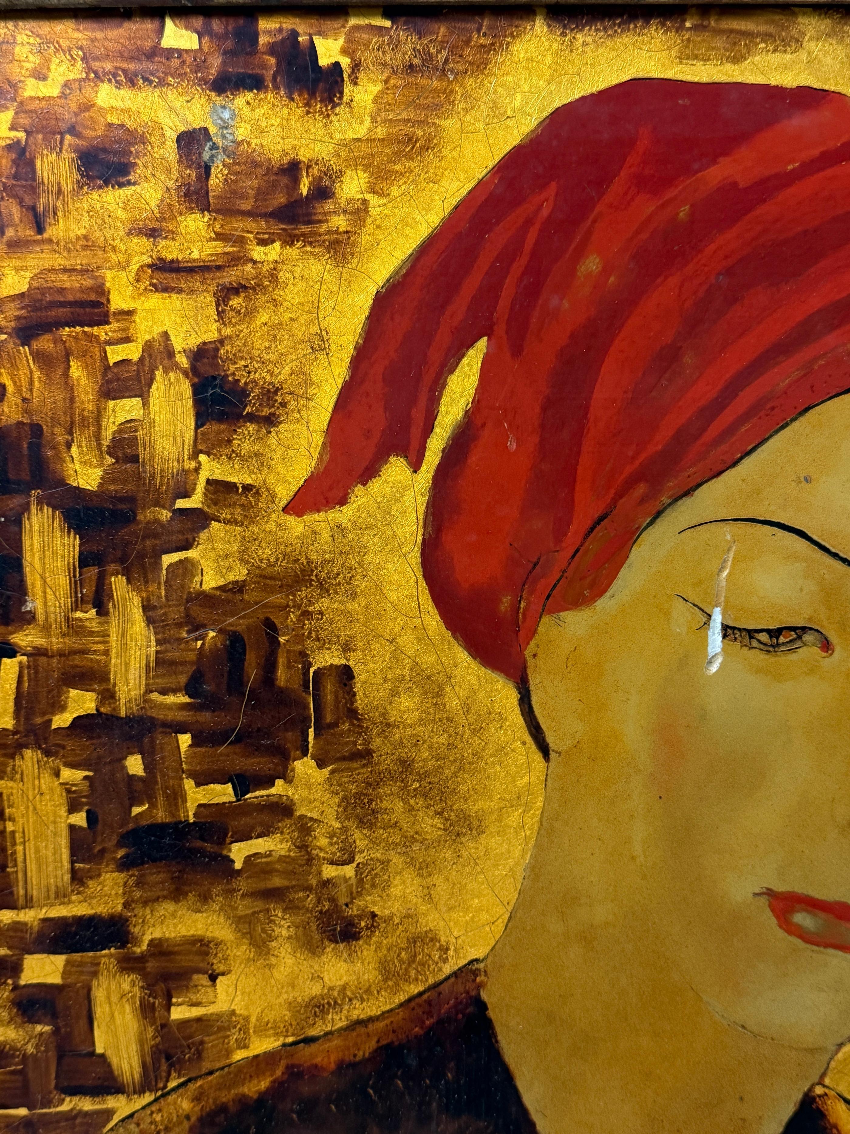 Lacquer on Panel Painting Signed by Alix Ayme
