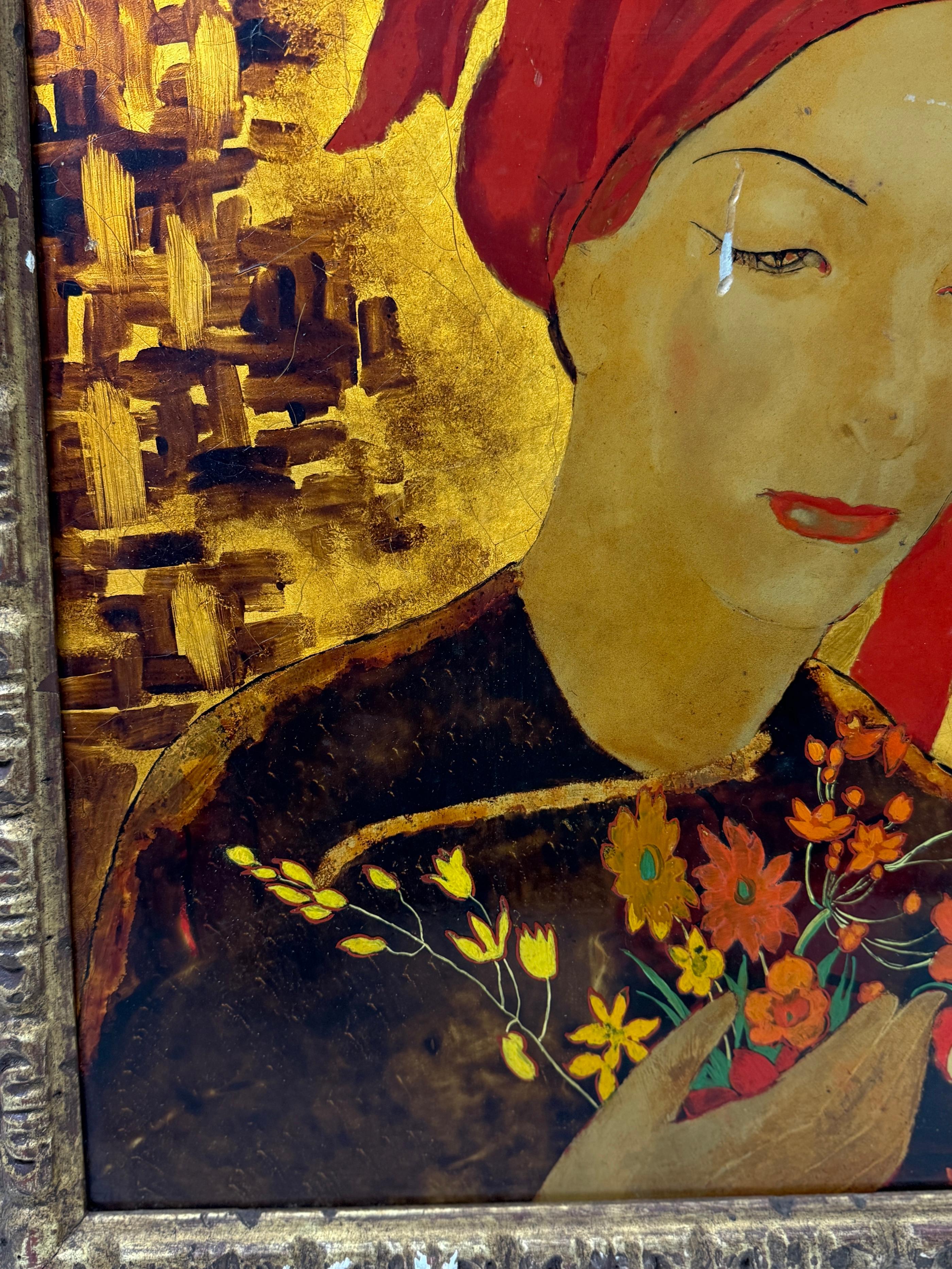 Lacquer on Panel Painting Signed by Alix Ayme