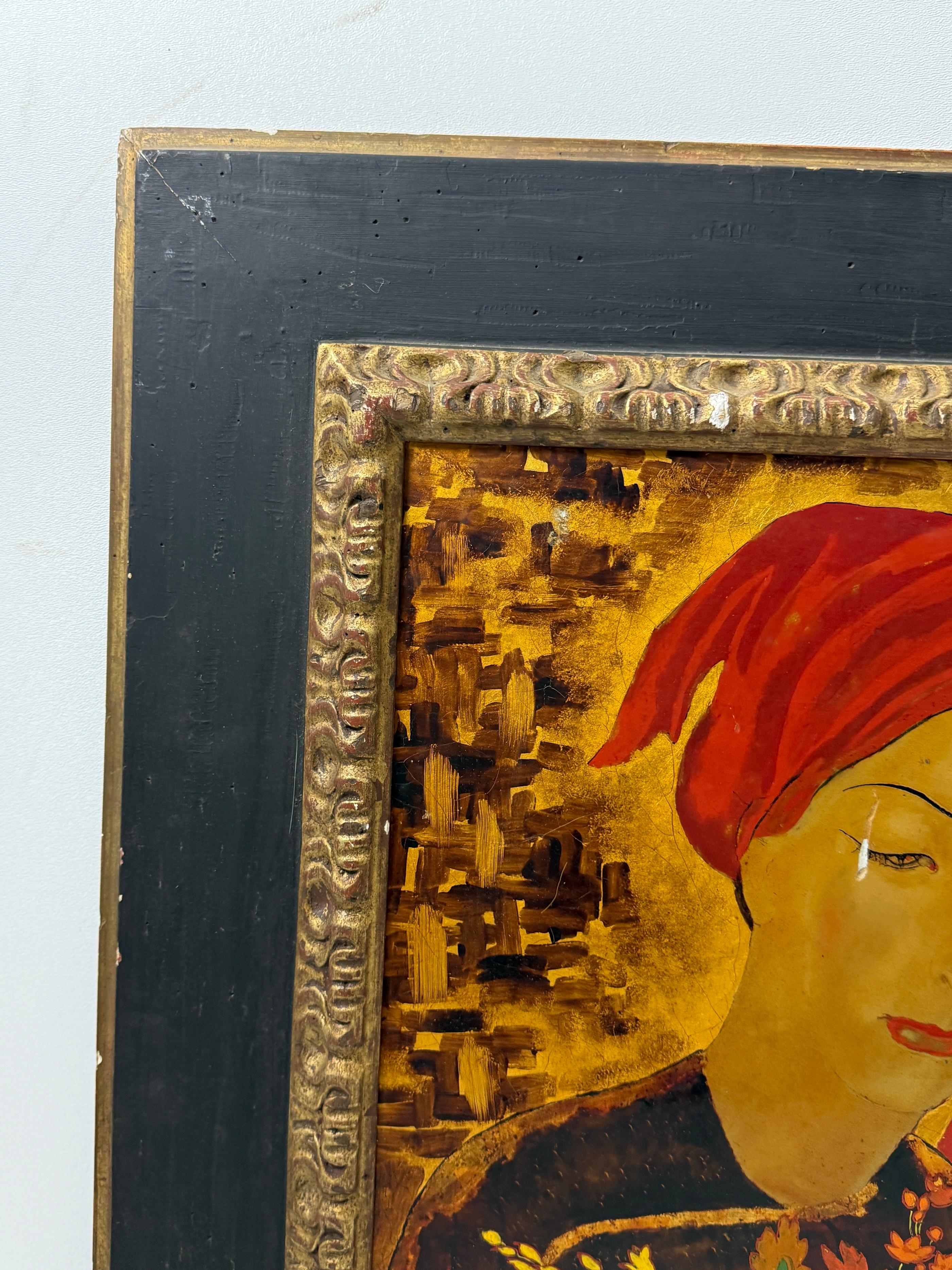 Lacquer on Panel Painting Signed by Alix Ayme