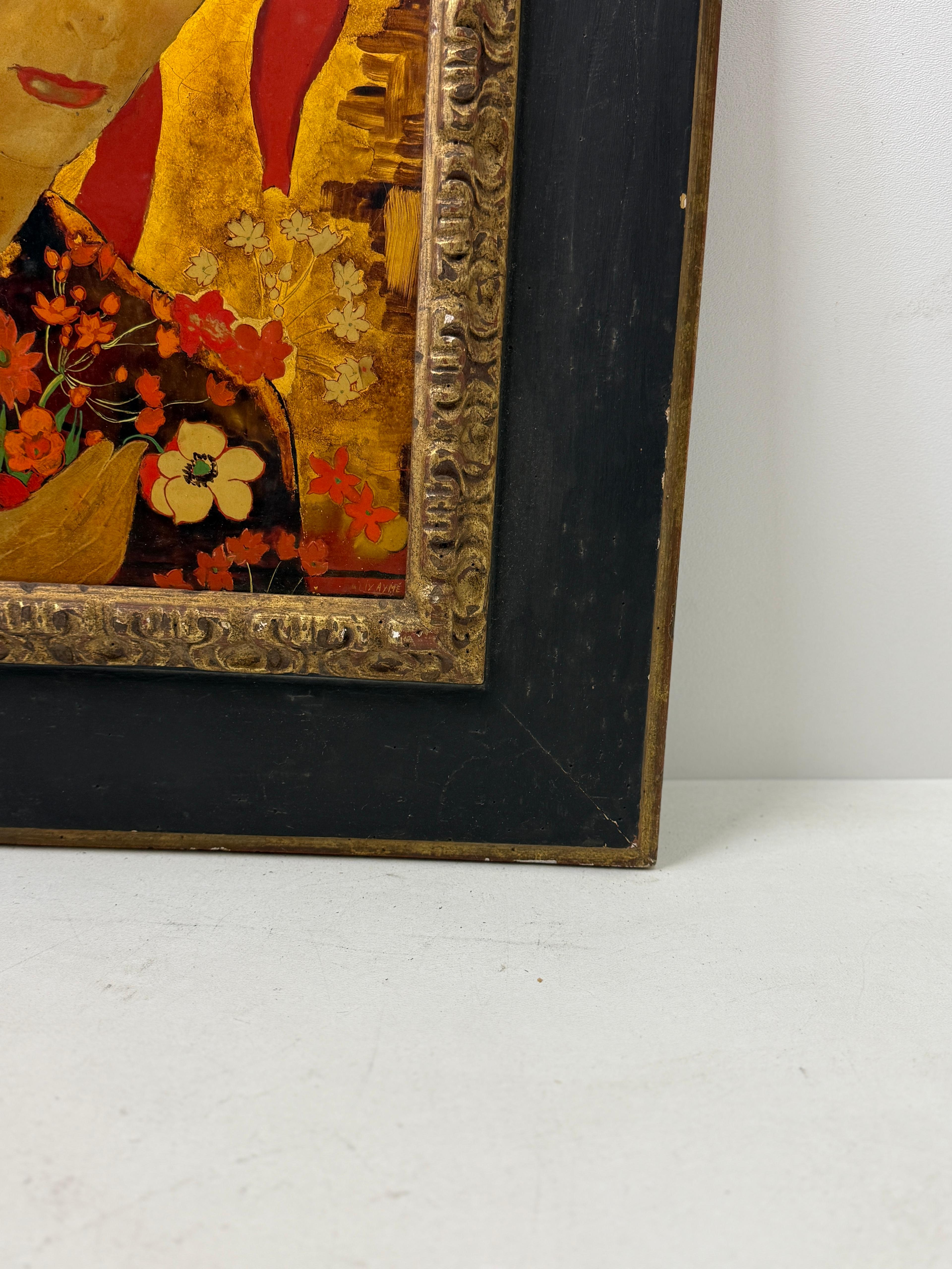 Lacquer on Panel Painting Signed by Alix Ayme