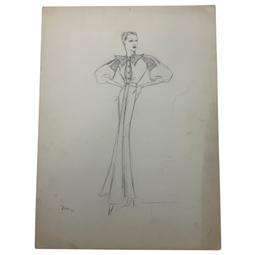 Christian Dior Fashion Design Sketch Pencil Drawing Signed & Dated