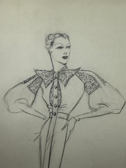 Christian Dior Fashion Design Sketch Pencil Drawing Signed & Dated