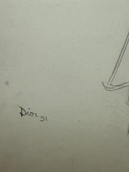 Christian Dior Fashion Design Sketch Pencil Drawing Signed & Dated