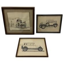 VIntage Ford Illustration Paintings Lot of 3
