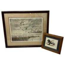 Vintage Lithograph Limited Edition 62/275 signed by Geraloh Lubeck and Joel Kirk Wildlifef Duck Sign