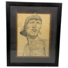 Cynthia Smith Pencil Drawing Hand Signed Art "Masai Warrior"