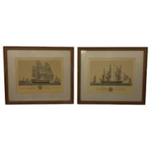 Set of two Antique Engraving of Naval Ship Boats by Fambrini Allezard Deli