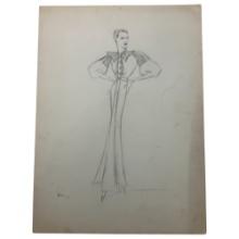 Christian Dior Fashion Design Sketch Pencil Drawing Signed & Dated