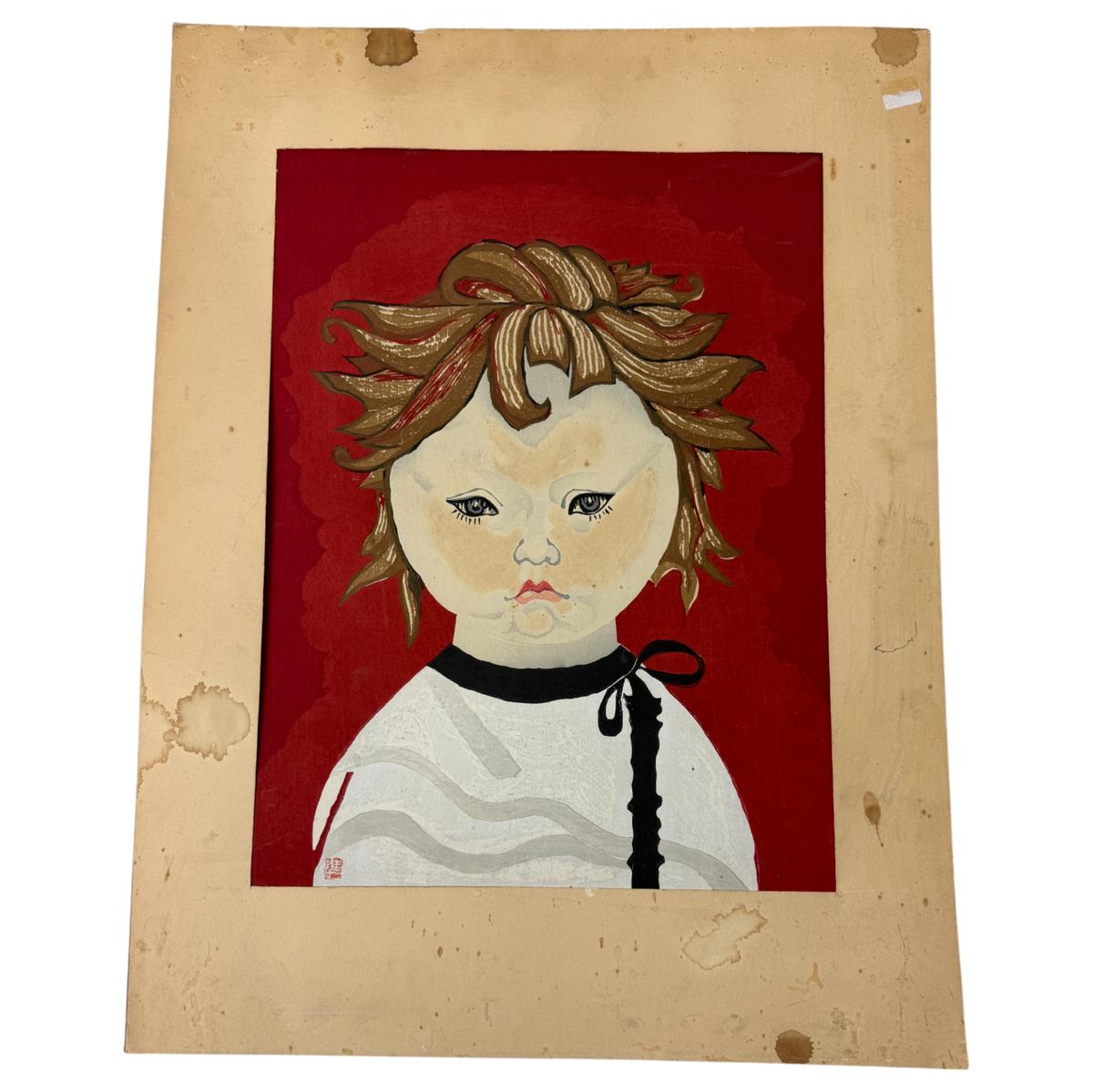 Vintage Lithograph Print Of Young Girl Signed By Jun Ichiro Sekino On The Bottom Right, Limited edit