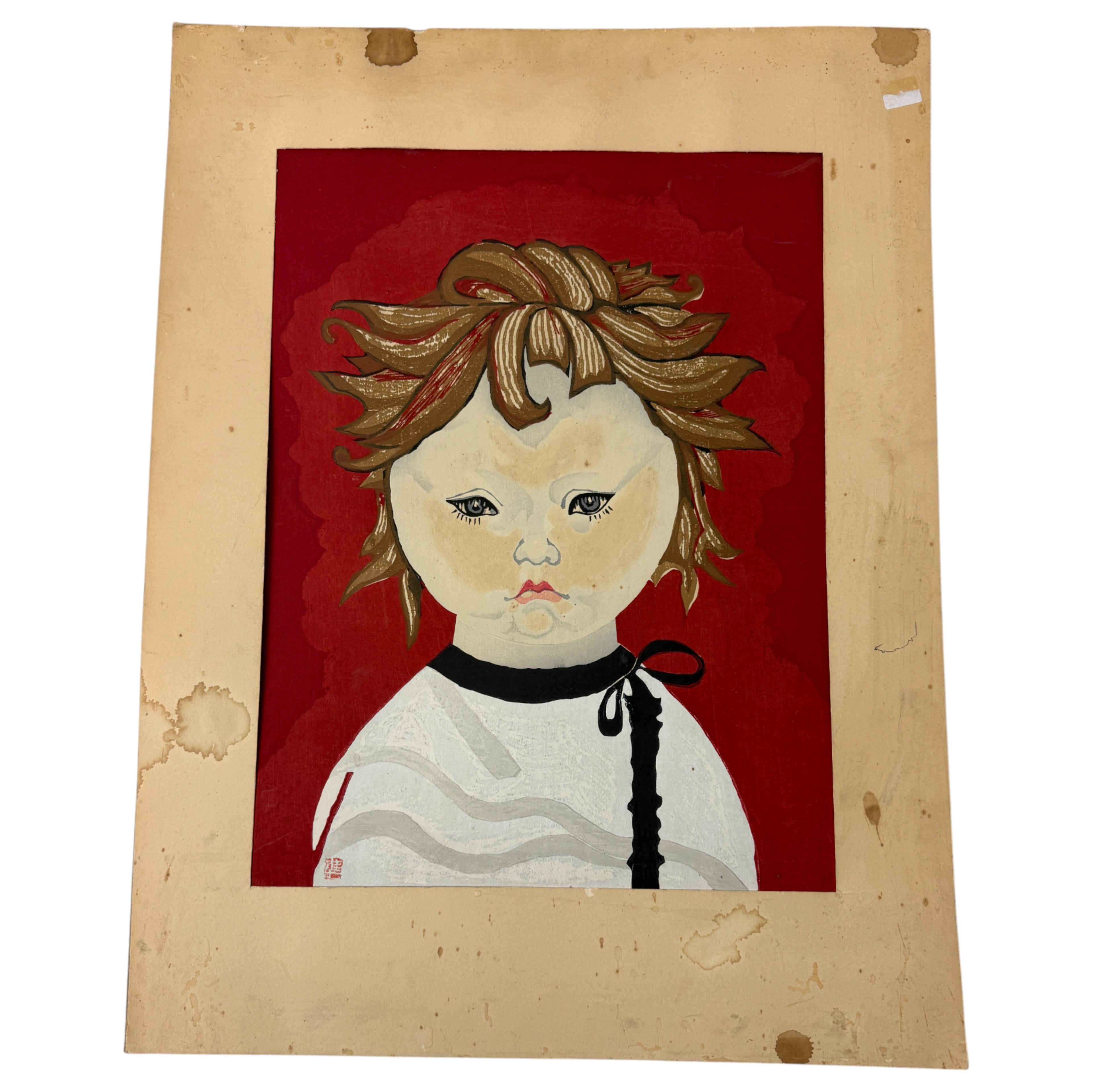 Vintage Lithograph Print Of Young Girl Signed By Jun Ichiro Sekino On The Bottom Right, Limited edit