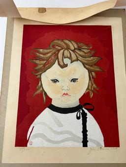 Vintage Lithograph Print Of Young Girl Signed By Jun Ichiro Sekino On The Bottom Right, Limited edit