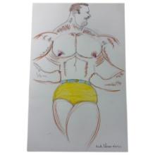 Randy Coleman Signed Gay Male Interest Original Drawing Illustration Art Double Sided  17"x11" Inche