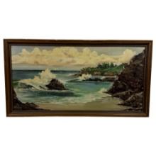 Lanscape Ocean Shore Oil on Canvas Signed Lower Left CA Artist