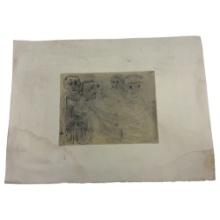 Vintage Pablo Picasso Etching of Man in Armchair Daydreaming About Love