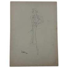 Christian Dior Fashion Design Sketch Pencil Drawing Signed & Dated