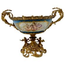French Sevres Gilt Bronze Mounted Porcelain Centerpiece Bowl