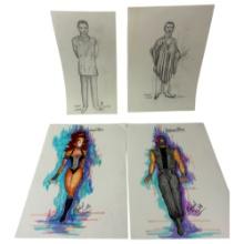 Vintage Original Hand Drawing by Judy Truchan â€” The Code and Batman Show Illustration Art Lot of 4