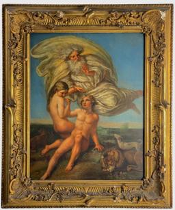 Giulio Pippi, called Giulio Romano - "The Creation of Eve" Oil on Panel