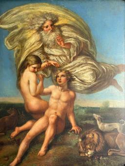 Giulio Pippi, called Giulio Romano - "The Creation of Eve" Oil on Panel