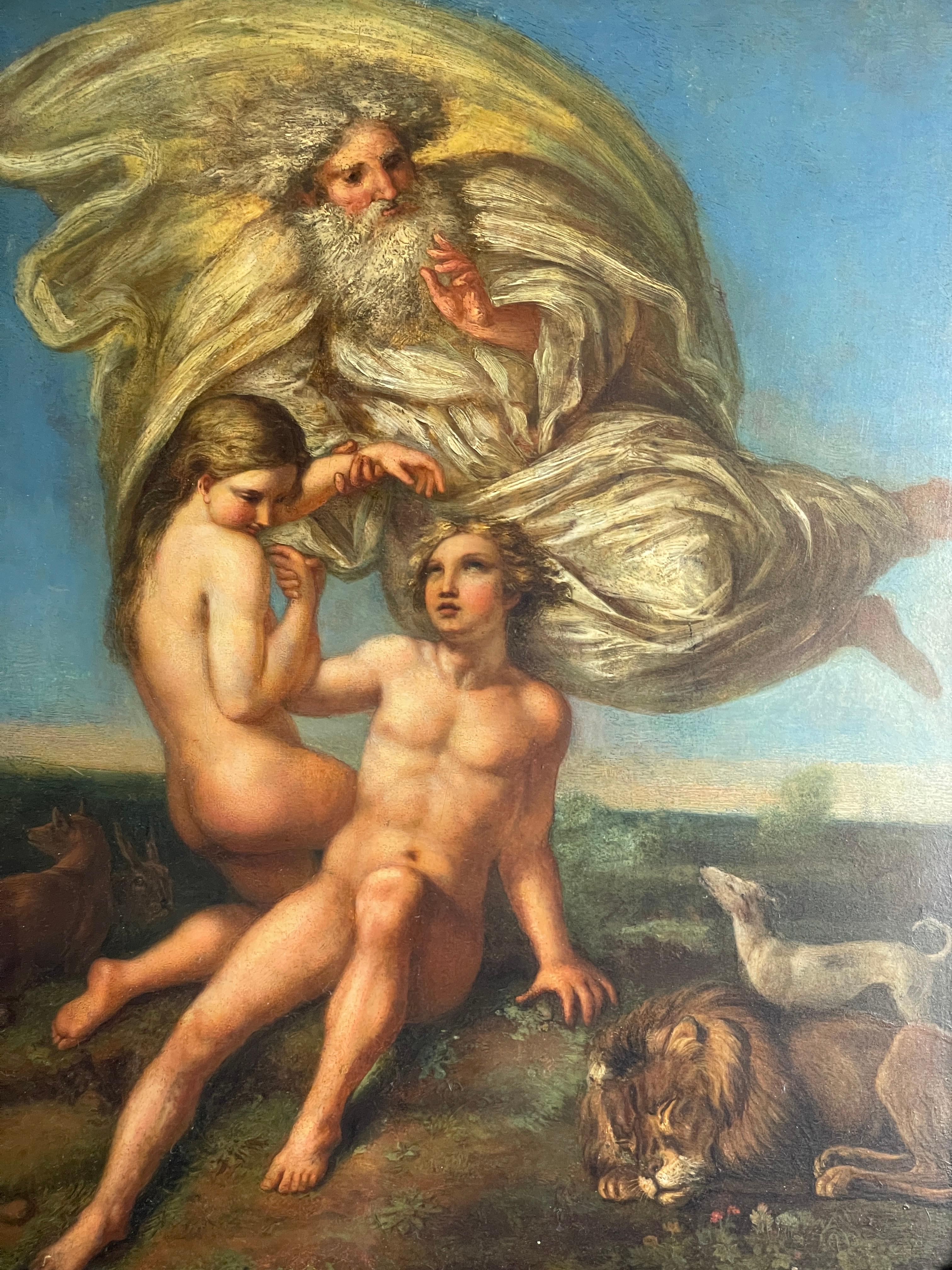 Giulio Pippi, called Giulio Romano - "The Creation of Eve" Oil on Panel