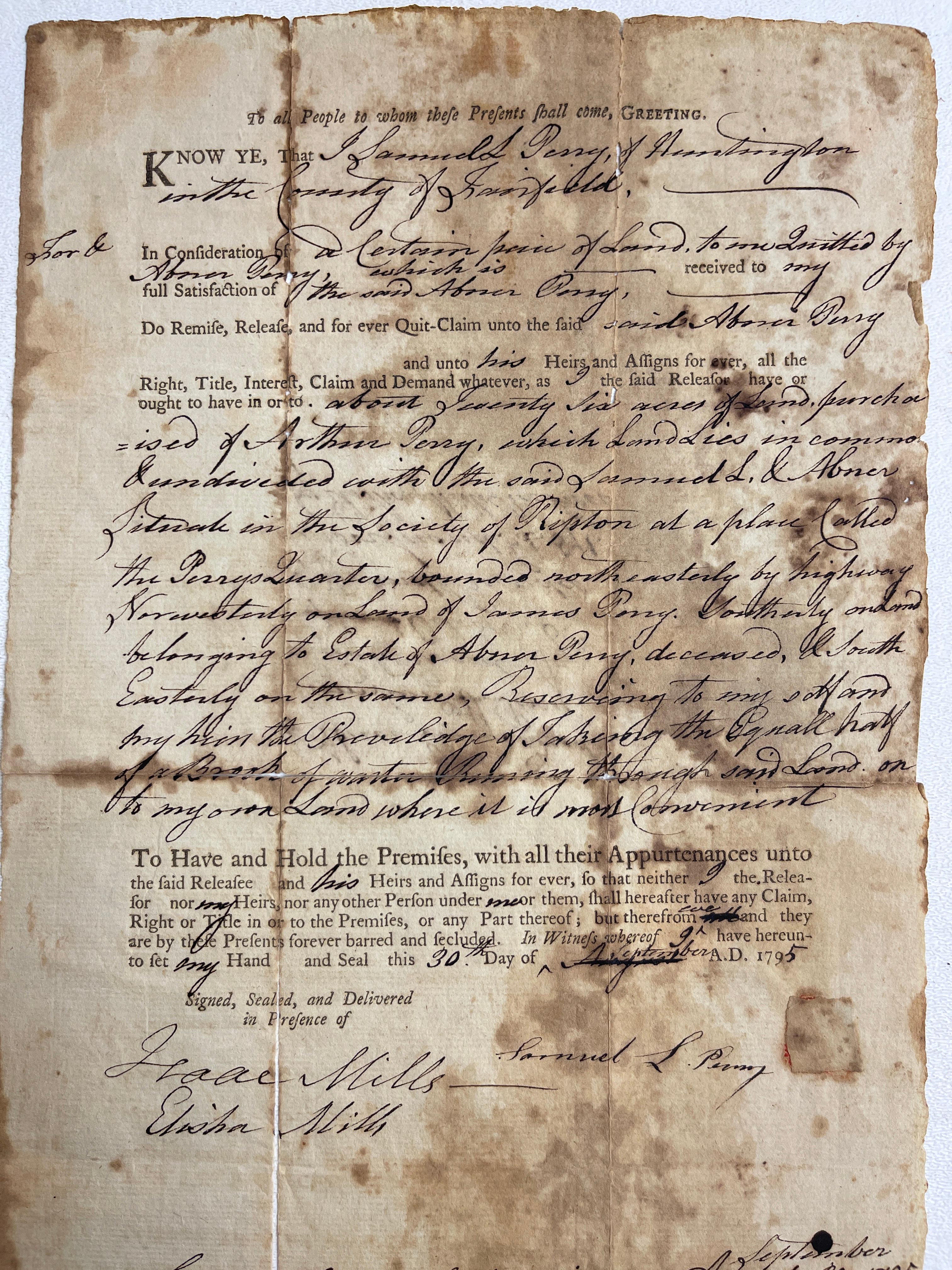 Antique Hand Written and Signed Letter Dated 1795, Multiple Signatures