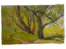 Vintage Russian Oil on Canvas Forest Scene