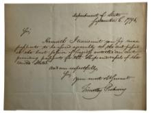 Timothy Pickery (1745-1829) - Former US Secretary of State Hand Written and Signed Letter 1796