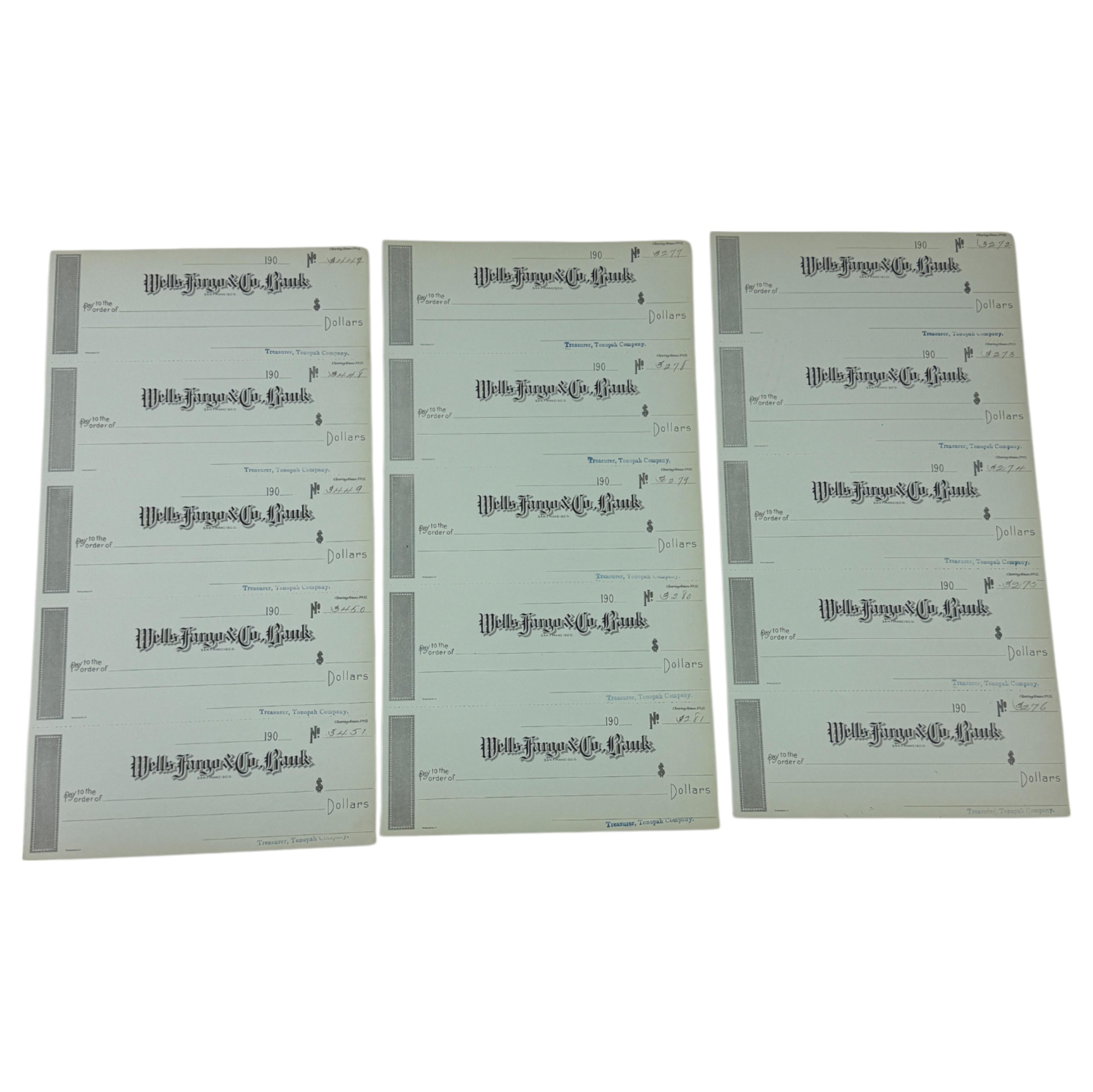 Antique US BANK CHECK SHEET UNCUT FROM WELLS FARGO Lot of 3 Sheet